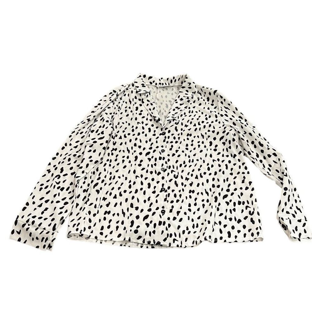 ECOWISH Womens Casual Tops V Neck Leopard Tunic Long Sleeve Button Down Shirts T